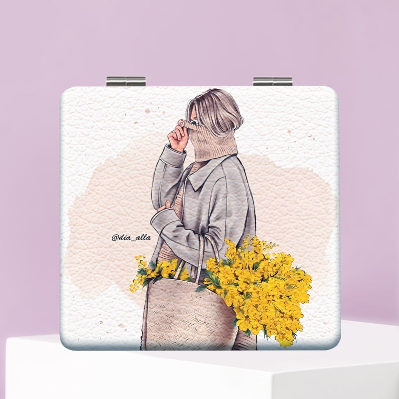 Saliekams kosmētikas spogulis, pārnēsājams kompakts dizains, PU ādas rāmis, PC stikla spogulis, logotipa drukāšana pieejama