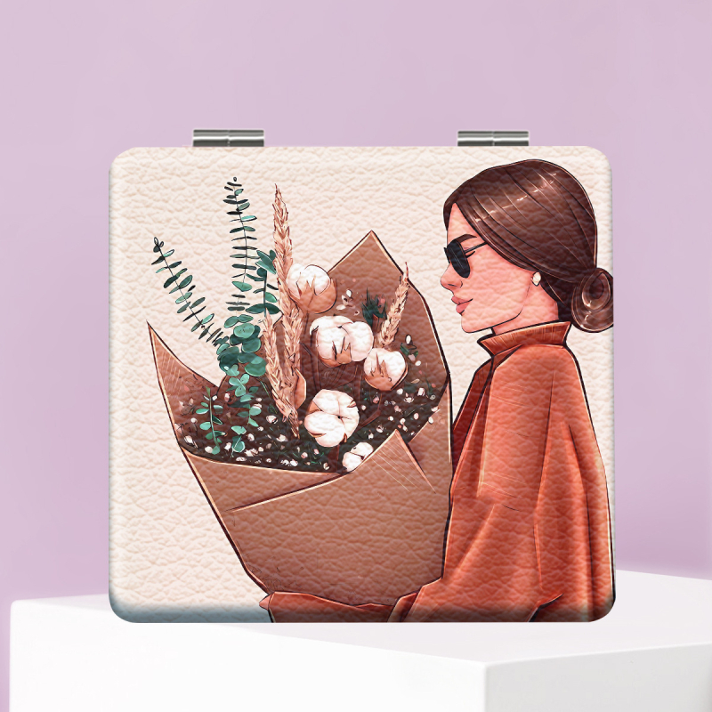 Saliekams kosmētikas spogulis, pārnēsājams kompakts dizains, PU ādas rāmis, PC stikla spogulis, logotipa drukāšana pieejama