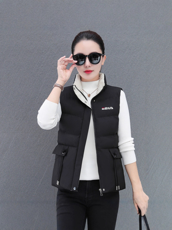 Γυναικείο γιλέκο με βαμβακερό πλήρωμα, πολυεστερική ύφανση, όρθιο γιακά, μεσαίο μήκος