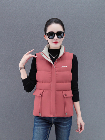 Γυναικείο γιλέκο με βαμβακερό πλήρωμα, πολυεστερική ύφανση, όρθιο γιακά, μεσαίο μήκος