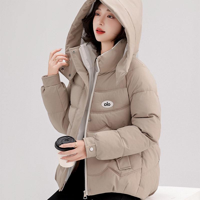 Ženski kaput s kapuljom od debelog pamuka, punjen svilenim-pamukom, tkanina poliester 95%+, standardna duljina