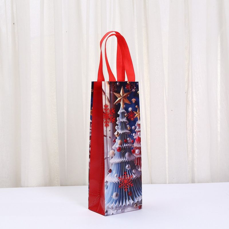 Netkotas auduma vīna dāvanu soma – Ziemassvētku tēma, dāvanu iepakojums vīnam, Eiropas un Amerikas stils, balles stils