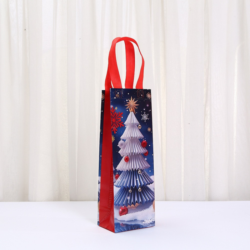 Netkotas auduma vīna dāvanu soma – Ziemassvētku tēma, dāvanu iepakojums vīnam, Eiropas un Amerikas stils, balles stils