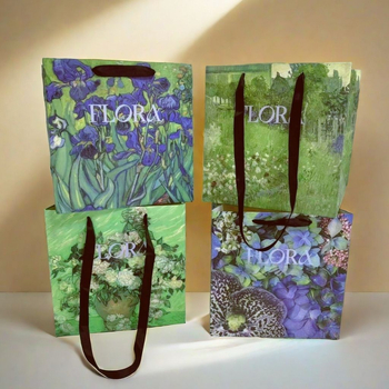 Papirnata vrećica za cvijeće u stilu ulja na platnu — kvadratna ručna torba za pakiranje, materijal Jammed (Specifikacije: 30 dostupnih paketa, 10 probnih paketa, 50 veleprodajnih paketa, 100 komada za velike cvjećarne)