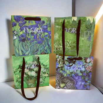 Τσάντα δώρου από χαρτί με στυλ λαδομπογιών για λουλούδια — τετράγωνο κουτί συσκευασίας, χέρι-φορούμενο, Υλικό Jammed (Προδιαγραφές: 30 σετ διαθεσίμων, 10 δοκιμαστικά σετ, 50 χονδρικά, 100 τεμάχια για μεγάλα ανθοπωλεία)