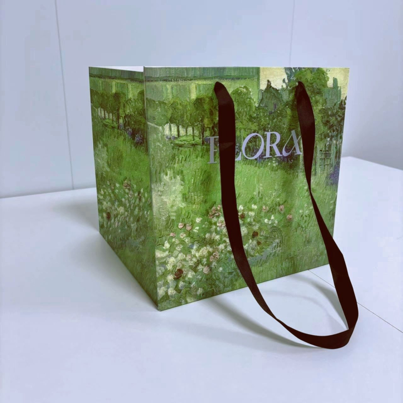 Papirnata vrećica za cvijeće u stilu ulja na platnu — kvadratna ručna torba za pakiranje, materijal Jammed (Specifikacije: 30 dostupnih paketa, 10 probnih paketa, 50 veleprodajnih paketa, 100 komada za velike cvjećarne)