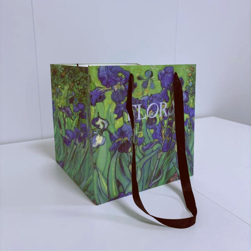 Papirnata vrećica za cvijeće u stilu ulja na platnu — kvadratna ručna torba za pakiranje, materijal Jammed (Specifikacije: 30 dostupnih paketa, 10 probnih paketa, 50 veleprodajnih paketa, 100 komada za velike cvjećarne)