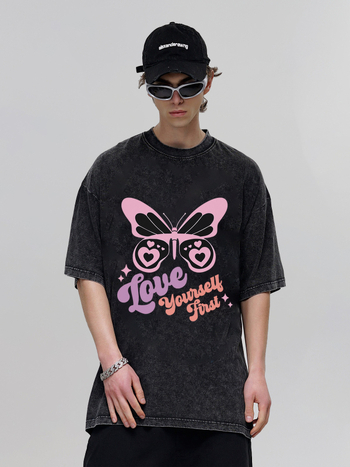 Unisex oversize T‑shirt με εκτύπωση σε ρετρό αμερικάνικο σχέδιο, 96% combed cotton, λαιμόκοψη crew neck