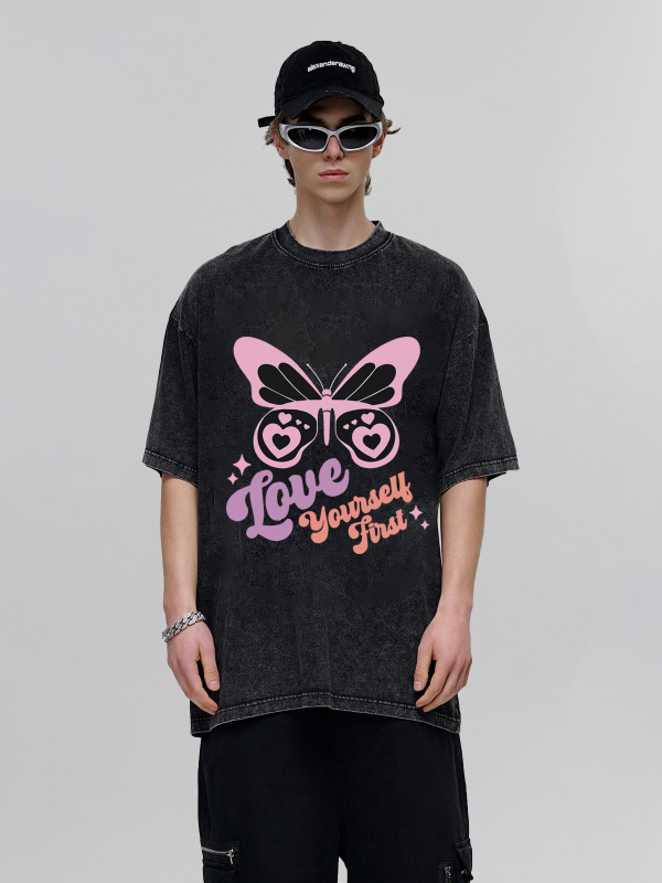 Unisex oversize T-krekls ar druku retro amerikāņu stilā, 96% combed kokvilna, apaļā kakla