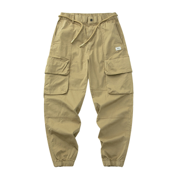 Pantaloni de lucru cu talie elastică, croi larg, bumbac-poliester, spălare cu piatră, Primăvara-Vara 2025