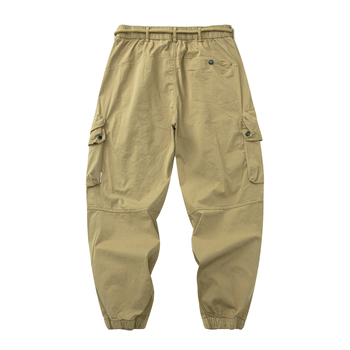 Pantaloni de lucru cu talie elastică, croi larg, bumbac-poliester, spălare cu piatră, Primăvara-Vara 2025