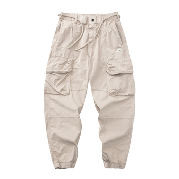 Pantaloni de lucru cu talie elastică, croi larg, bumbac-poliester, spălare cu piatră, Primăvara-Vara 2025