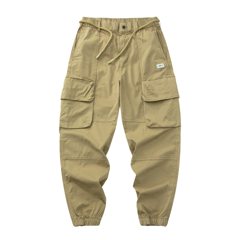 Pantaloni de lucru cu talie elastică, croi larg, bumbac-poliester, spălare cu piatră, Primăvara-Vara 2025