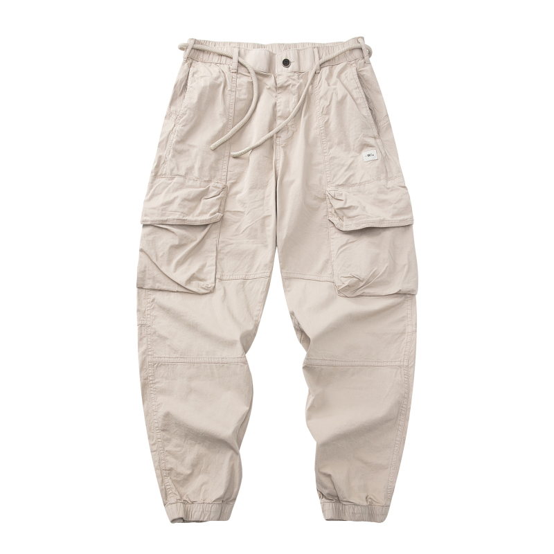 Pantaloni de lucru cu talie elastică, croi larg, bumbac-poliester, spălare cu piatră, Primăvara-Vara 2025