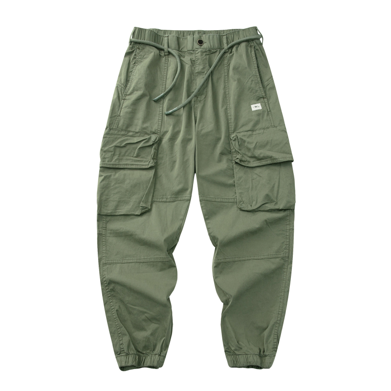 Pantaloni de lucru cu talie elastică, croi larg, bumbac-poliester, spălare cu piatră, Primăvara-Vara 2025