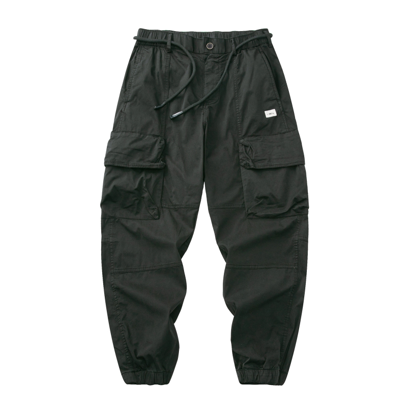 Pantaloni de lucru cu talie elastică, croi larg, bumbac-poliester, spălare cu piatră, Primăvara-Vara 2025