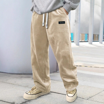 Corduroy egyenes nadrág, középtalpas derékkal és kötős zárással, gyűrődésmentes