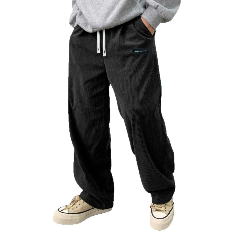 Corduroy egyenes nadrág, középtalpas derékkal és kötős zárással, gyűrődésmentes