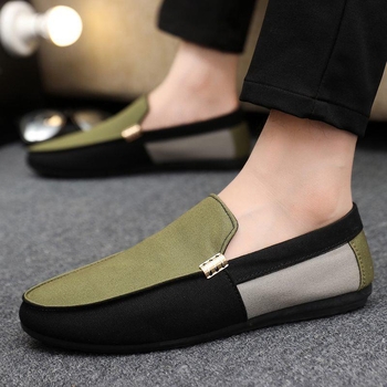 Vīriešu Slip-On kurpes Korejiešu stilā, auduma augšdaļa, PVC zole, apaļš purns