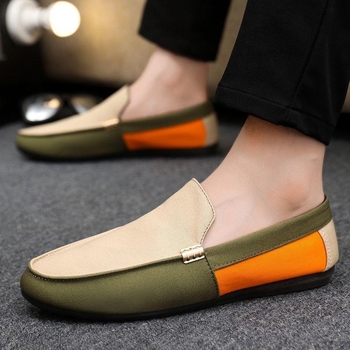 Vīriešu Slip-On kurpes Korejiešu stilā, auduma augšdaļa, PVC zole, apaļš purns