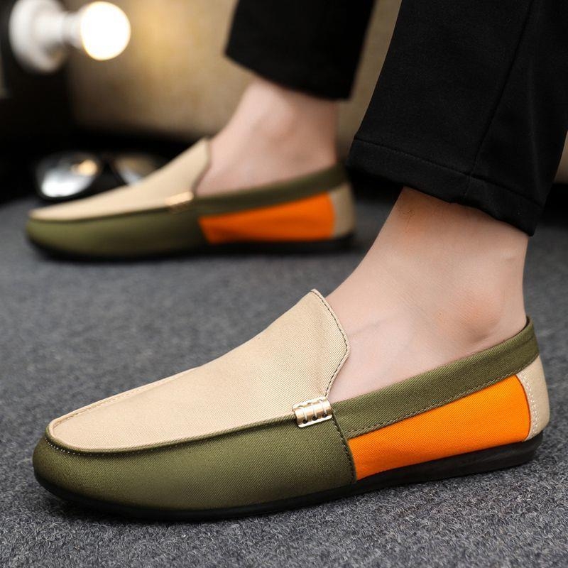 Vīriešu Slip-On kurpes Korejiešu stilā, auduma augšdaļa, PVC zole, apaļš purns