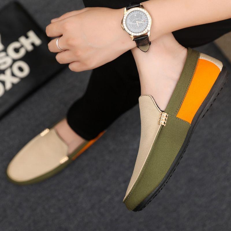 Vīriešu Slip-On kurpes Korejiešu stilā, auduma augšdaļa, PVC zole, apaļš purns