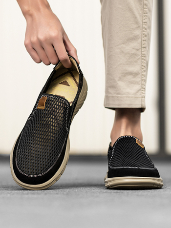 Ανδρικά loafers με πλέγμα (αναπνεύσιμα, Slip-On, χαμηλό ύψος, στρογγυλή μύτη, επίπεδη φτέρνα)