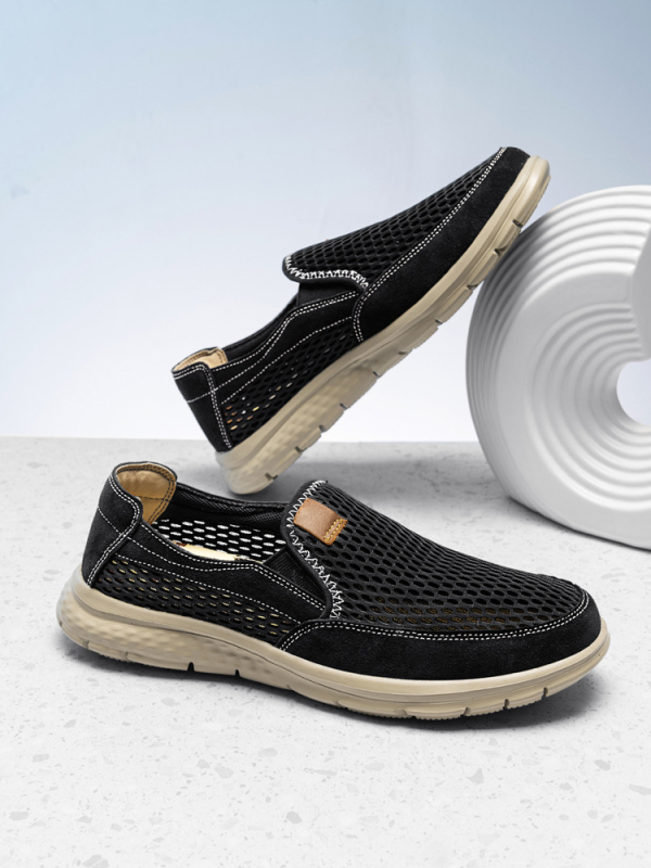 Férfi hálószövéses slip-on loaferek (légáteresztő, Slip-On, alacsony felső rész, kör alakú orr)