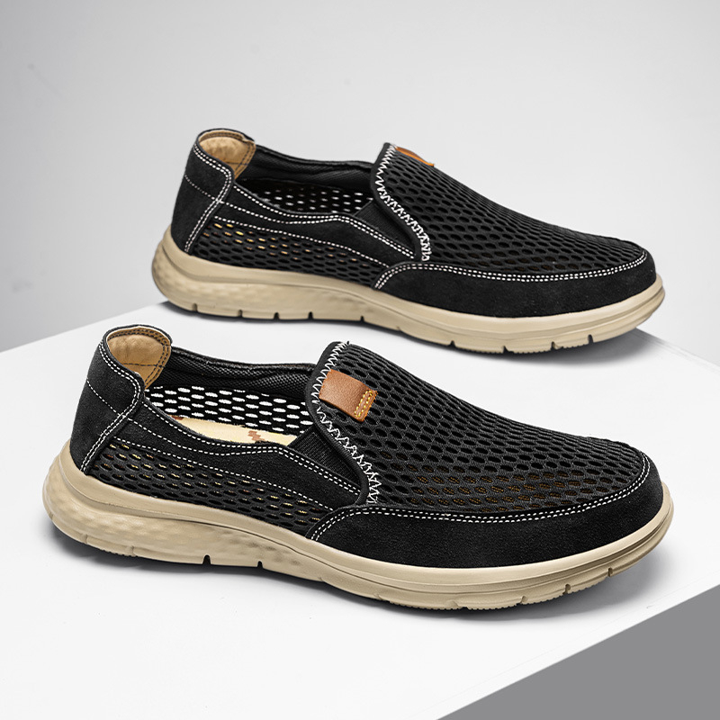 Férfi hálószövéses slip-on loaferek (légáteresztő, Slip-On, alacsony felső rész, kör alakú orr)