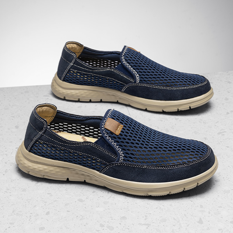 Férfi hálószövéses slip-on loaferek (légáteresztő, Slip-On, alacsony felső rész, kör alakú orr)