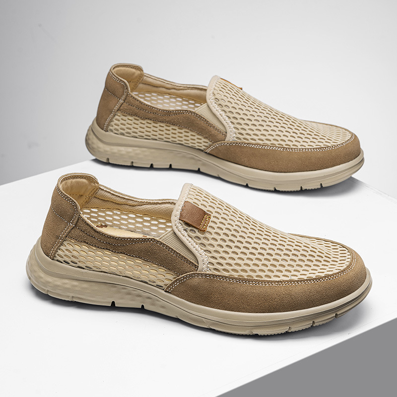 Férfi hálószövéses slip-on loaferek (légáteresztő, Slip-On, alacsony felső rész, kör alakú orr)