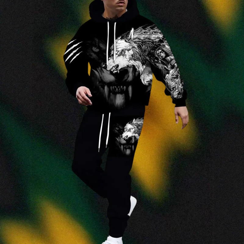 Флорално принтиран комплект с качулка и кардиган стил – топ с дълъг ръкав и дълги панталони (Air Layer плат; полиестер; кардиган стил; дълги ръкави; дълги панталони)