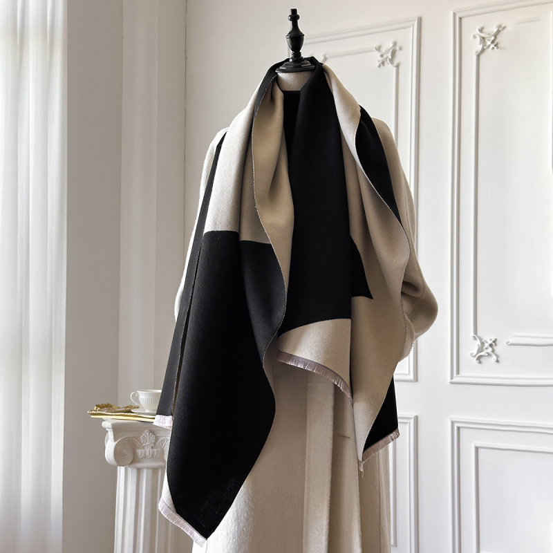 Kašmīra imitēta šalle, poliesters 96%+, warp-knit audums, siltums, jacquard