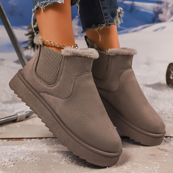 Γυναικεία μποτάκια χιονιού — ζεστά, εύκολα στη χρήση, μεσαίο/κοντό ύψος, στρογγυλή μύτη, παχιά σόλα 2,5 cm, πάνω μέρος από τεχνητό PU, επένδυση από τεχνητό γούνα