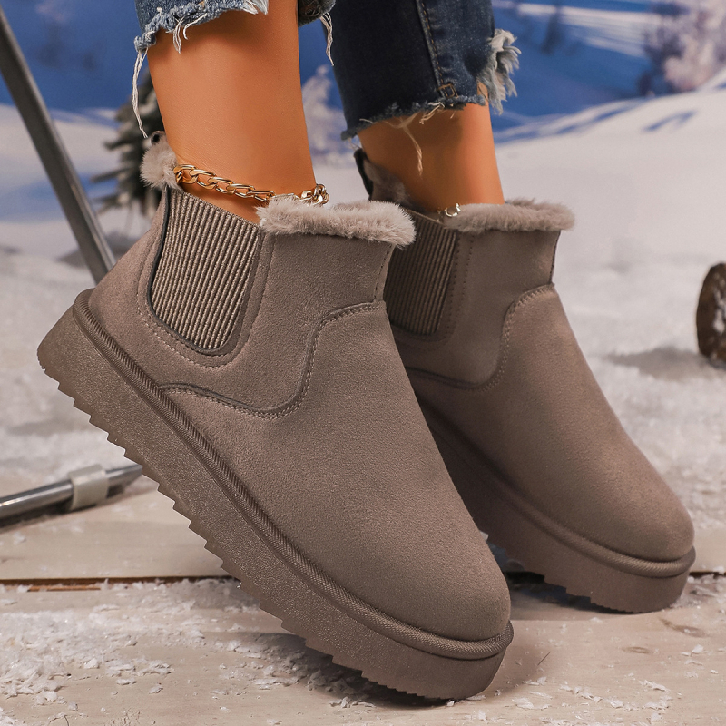 Moterų sniego bateliai – šilta, lengvai užsivelkiami, vidutinio/trumpo aukščio, apvali nosis, stora pada 2,5 cm, viršus iš dirbtinės PU, vidus iš dirbtinės kailio