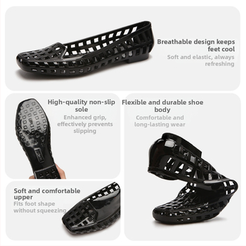 Ženske ravne cipele s kvadratnim vrhom, PVC gornji dio i PVC đon, slip-on, niski potpetica (Kvadratni vrh; PVC gornji dio; PVC đon; slip-on; niski potpetica)