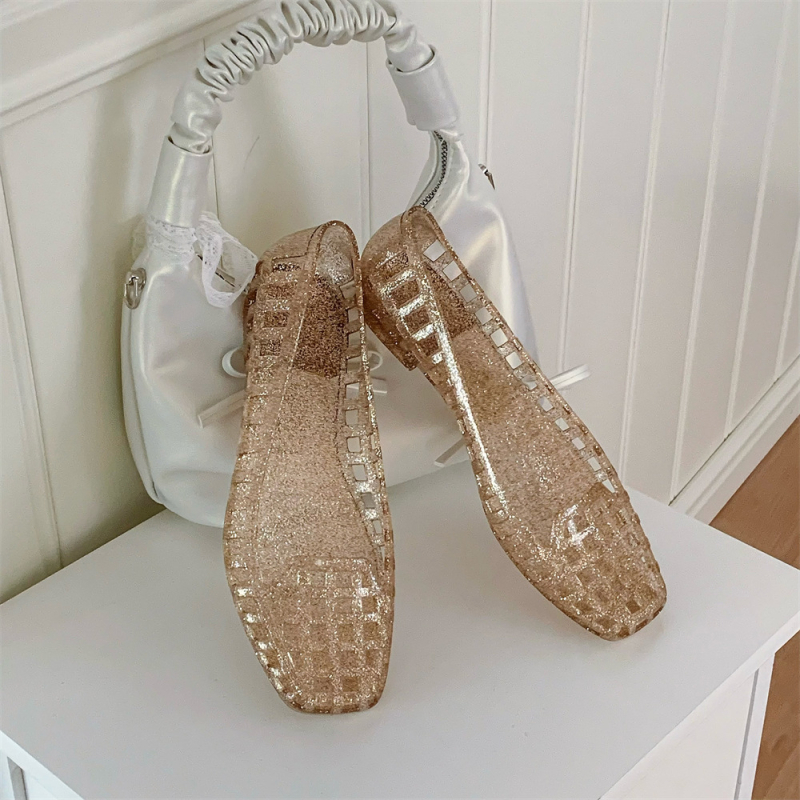 Ženske ravne cipele s kvadratnim vrhom, PVC gornji dio i PVC đon, slip-on, niski potpetica (Kvadratni vrh; PVC gornji dio; PVC đon; slip-on; niski potpetica)