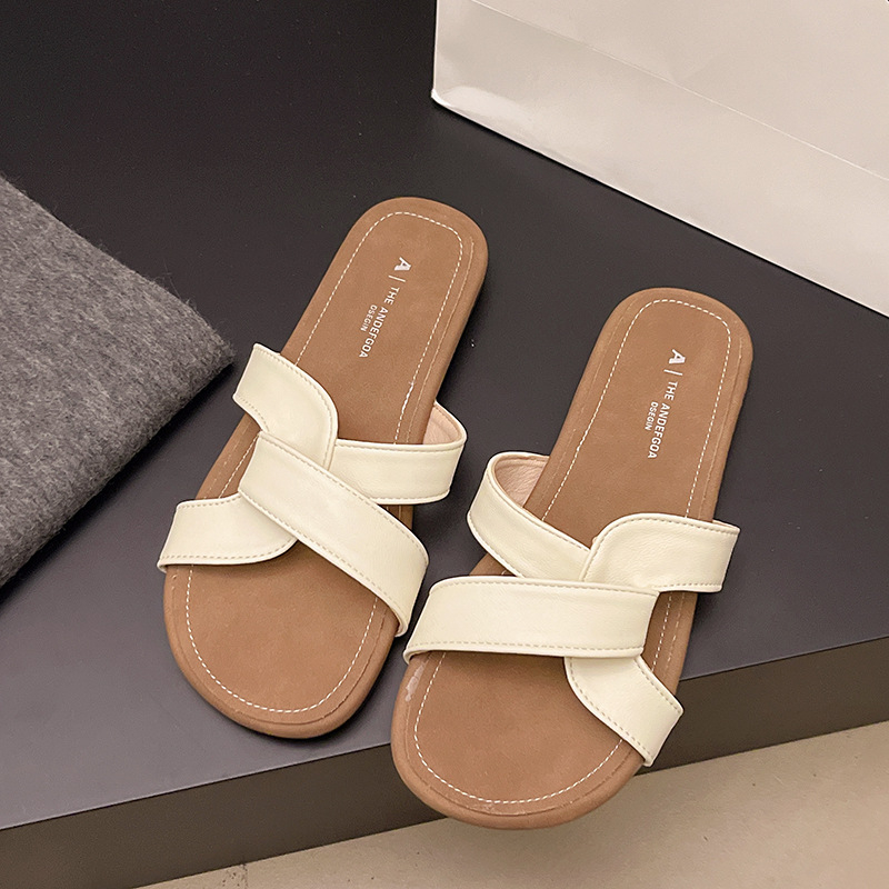 Sandale slip-on pentru femei, din piele artificială, căptușeală Cortex, talpă PVC, antiderapante, rezistente la uzură, vară 2025