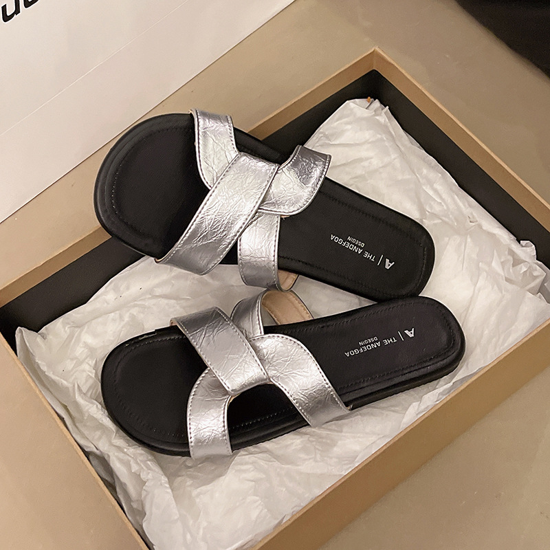 Sandale slip-on pentru femei, din piele artificială, căptușeală Cortex, talpă PVC, antiderapante, rezistente la uzură, vară 2025