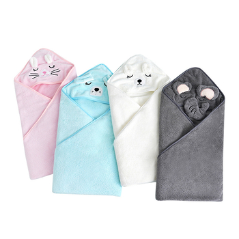 Qin Yue Βρεφική πετσέτα μπάνιου από coral fleece, κέντημα και απλή ύφανση, 400–500 g, για μωρά