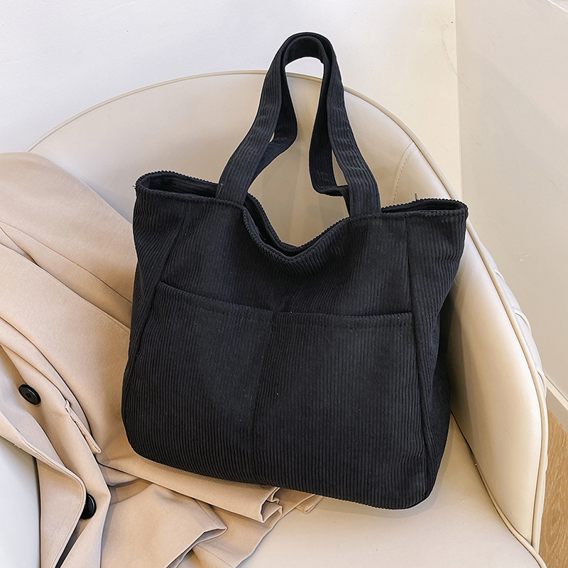 Auduma tote soma ar pilsētas minimalistisku stilu, rāvējslēdzējs, poliesteres iekšpuse, horizontāla kvadrāta forma, iekšējā rāvējslēdzēja kabata (Ziemā 2024)