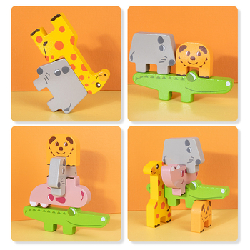 Дървени блокчета за деца с животински баланс – когнитивна образователна играчка (Материал: дърво; Възраст: 0–3 години; Произход: Zhejiang; Брой части: 0–38)