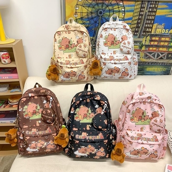 Учебна раница с капибара, голям капацитет, найлон, износоустойчива, за училище