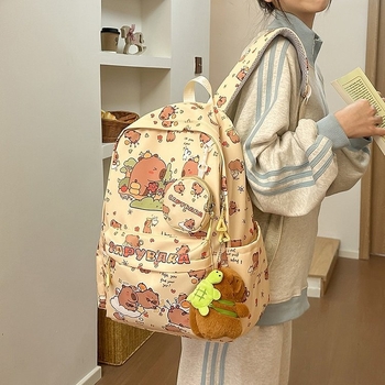 Σχολικό σακίδιο με καπιμπάρα σε καρτούν, μεγάλης χωρητικότητας, νάιλον, ανθεκτικό στη φθορά