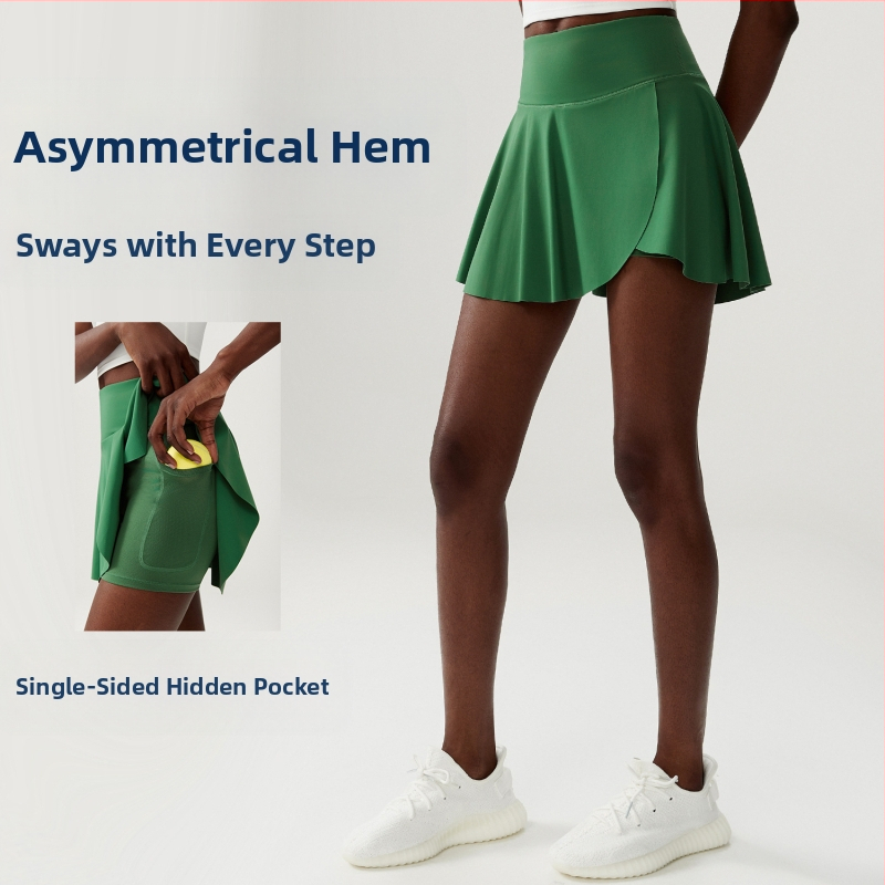 Женска спортна пола за тенис и фитнес с нежен найлон и подплата CoolMax, модел с райета; 75% найлон + 25% спандекс; подплата: 31% CoolMax + 61% полиестер + 8% спандекс; подходяща за лято, пролет и есен