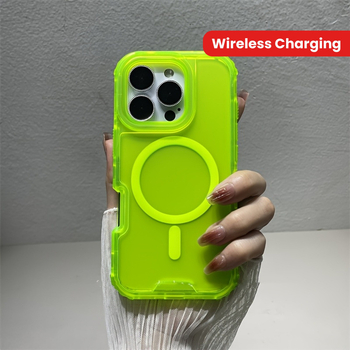 Силиконов калъф за iPhone 16 Pro Max със безжично магнитно зареждане, силиконова изработка, стил цветово блокиране