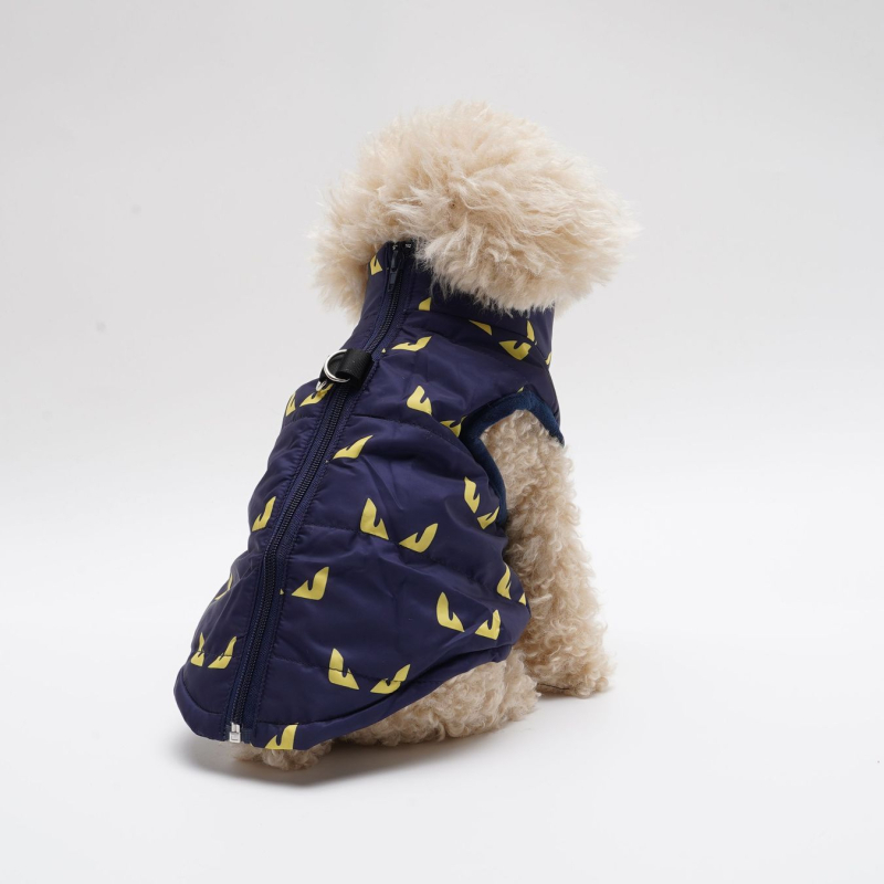 Halloween kutya mellény poliészterből, karikatúra démon kölyök mintával, cardigan-stílusú kivitel cipzárral és póráztartó nyílással