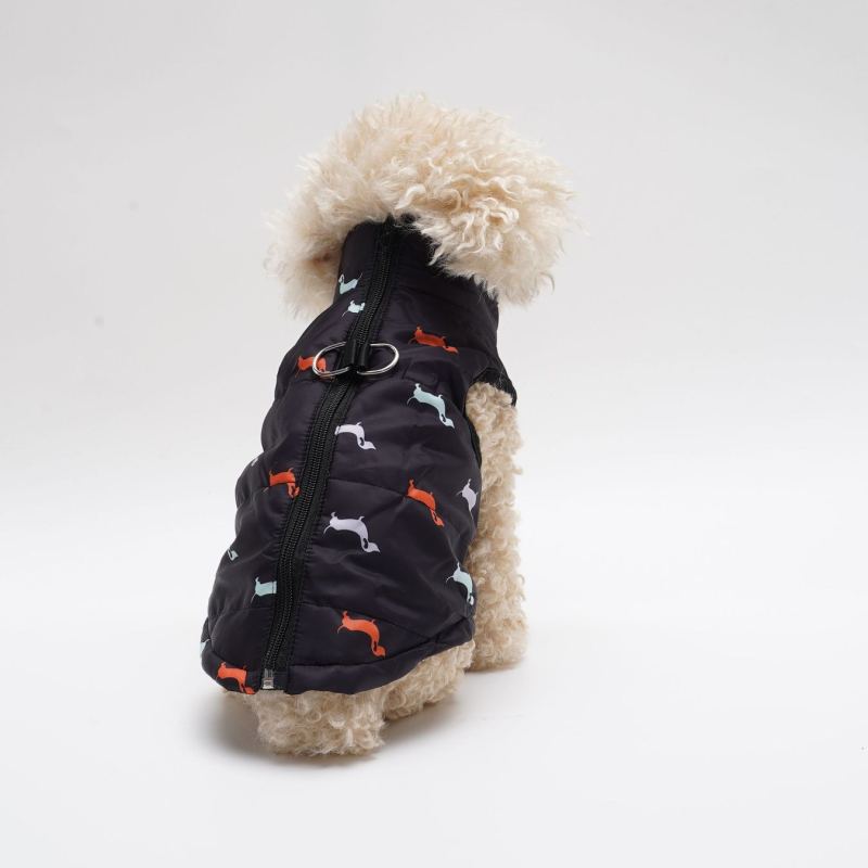 Halloween kutya mellény poliészterből, karikatúra démon kölyök mintával, cardigan-stílusú kivitel cipzárral és póráztartó nyílással