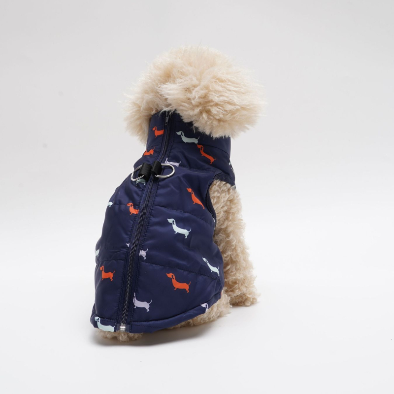 Halloween kutya mellény poliészterből, karikatúra démon kölyök mintával, cardigan-stílusú kivitel cipzárral és póráztartó nyílással