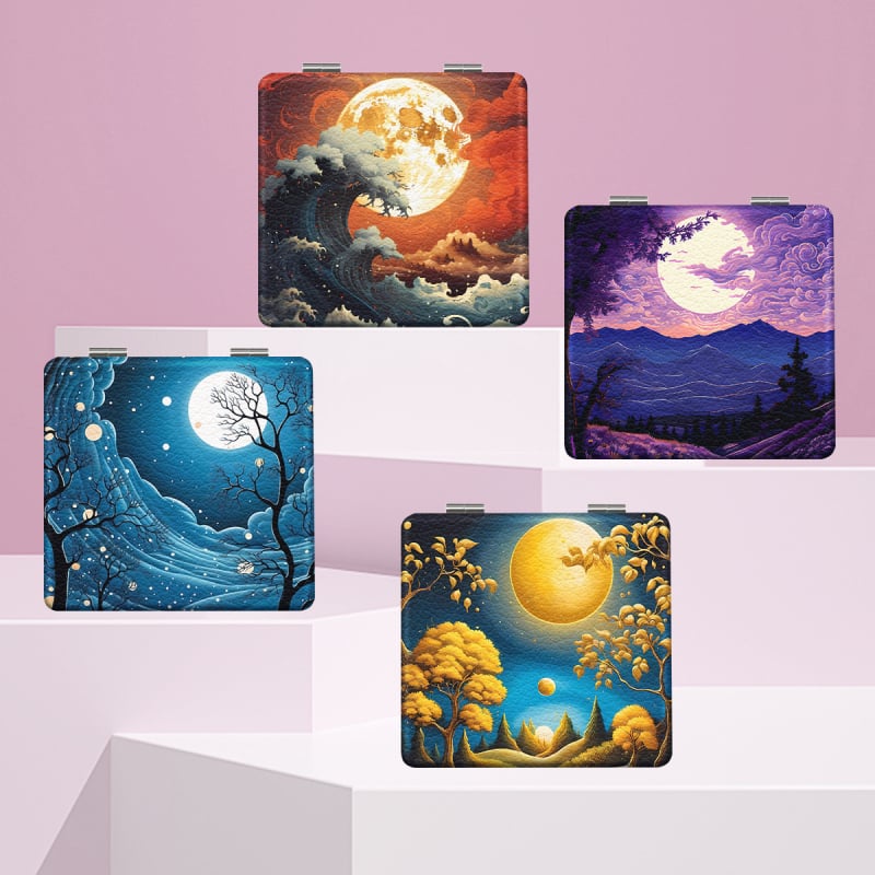 Oglindă de machiaj pliabilă NND, ramă PU/PS/PVC, material complet PU piele, oțel inoxidabil și sticlă PC, logo imprimat